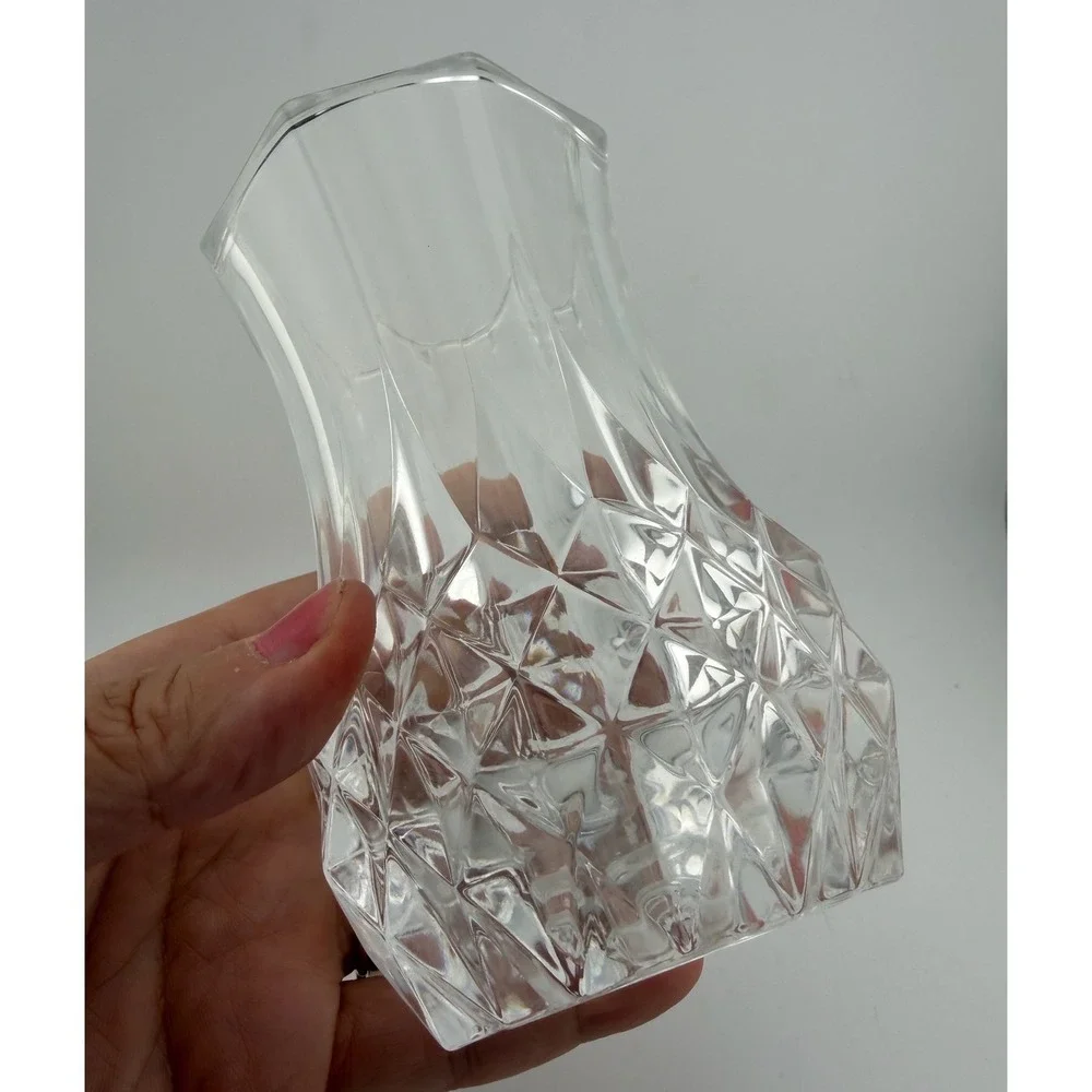 Clear Diamond Cut Fluted Glass Flared Octagonal Bud Vase